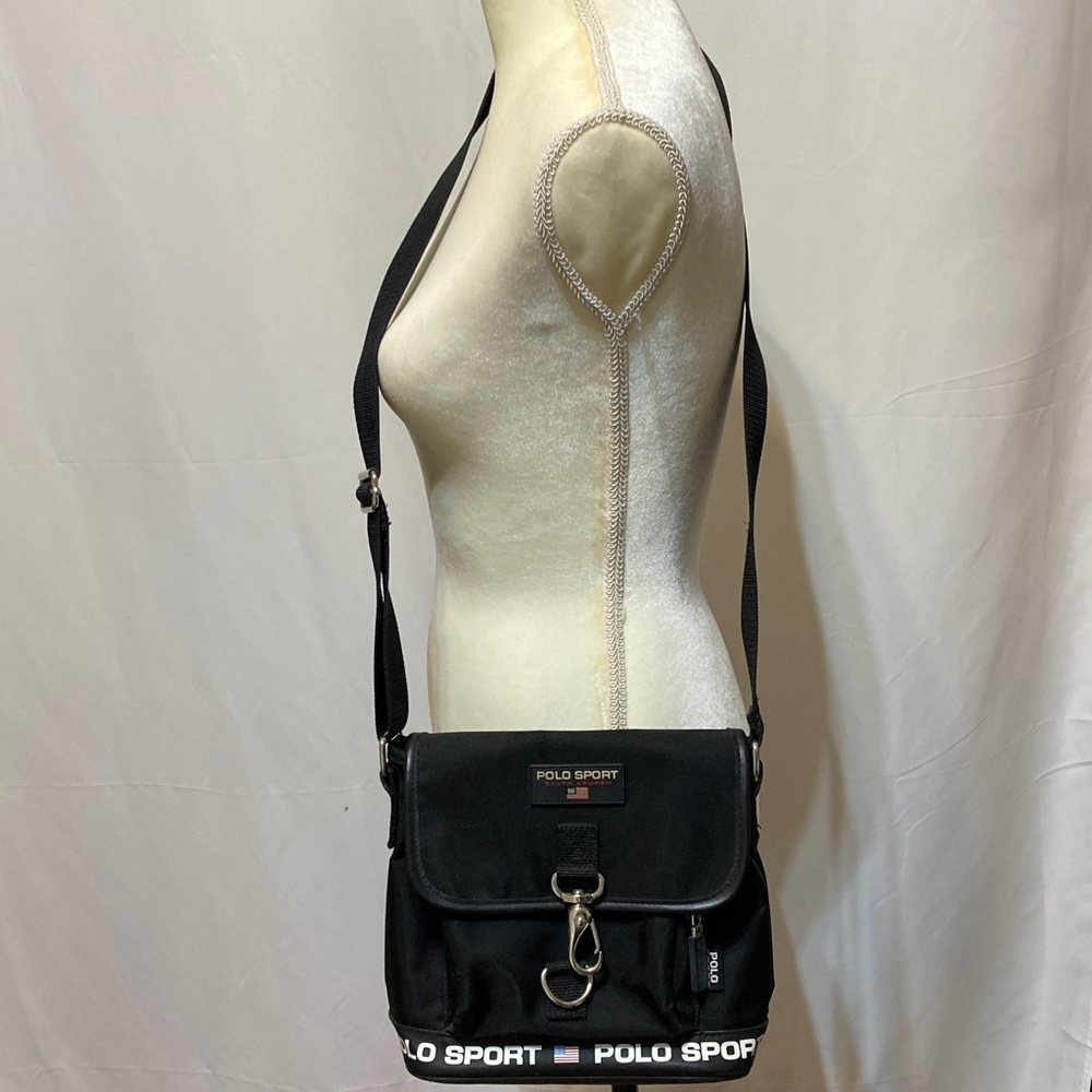 VINTAGE POLO SPORT RALPH LAUREN BLACK NYLON CROSS BODY BLACK BAG - Picture 2 of 16
